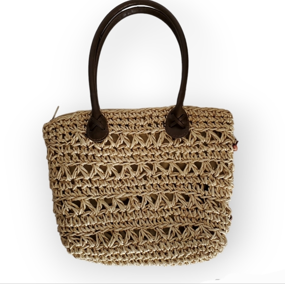 Capelli Straw Purse Handbag Animal Parade with Leather Straps - Picture 2 of 4